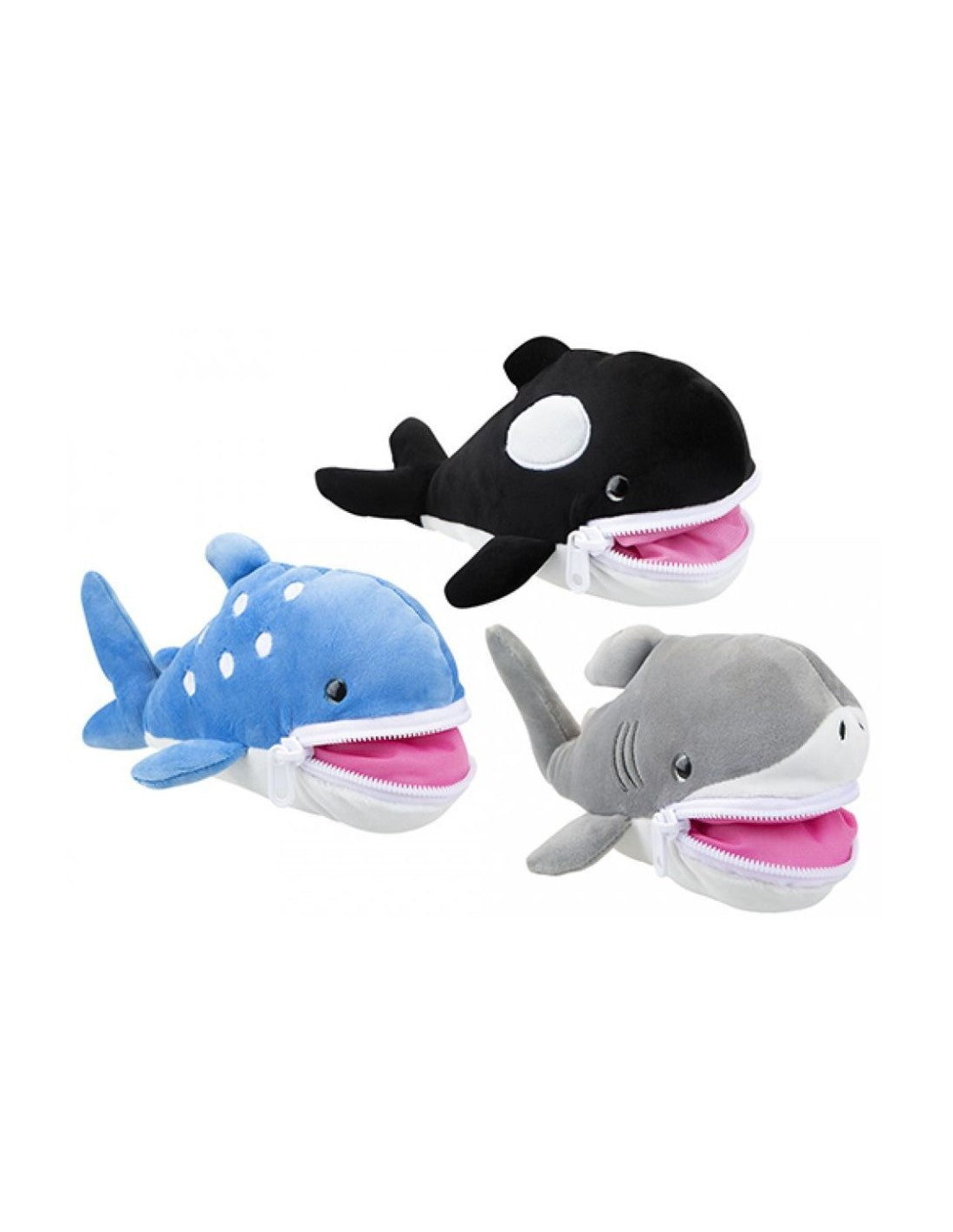 PELUCHE BALLENA, TIBURÓN Y ORCA 22CM CON CREMALLERA