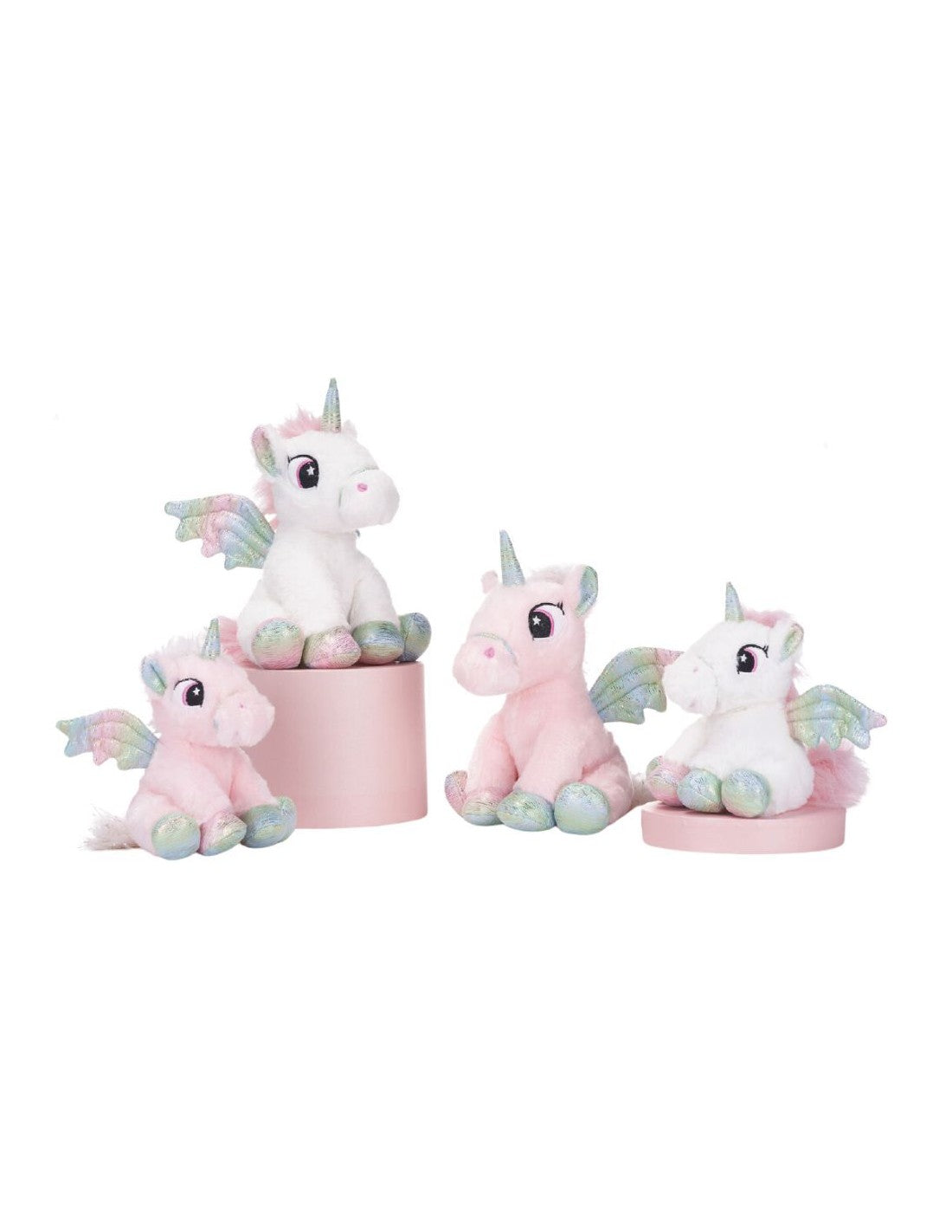 UNICORNIO 22CM ROSA Y BLANCO BRILLANTE